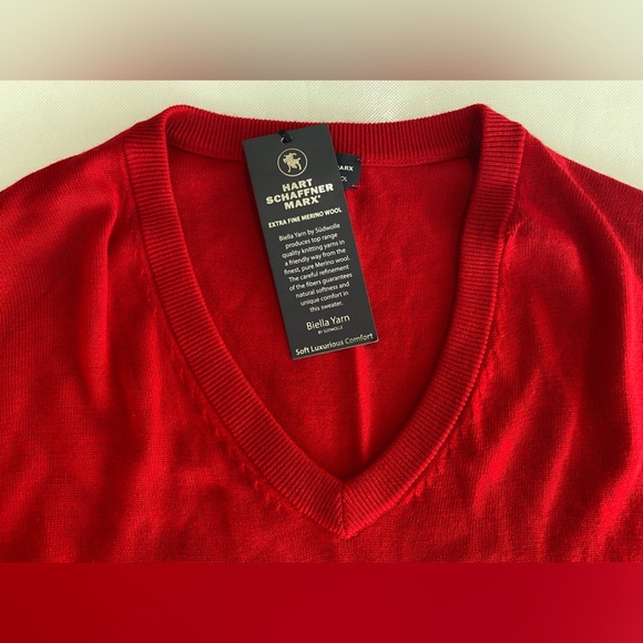 NEW- Big Mens 4XB Hart Schaffner Marx Long Sleeve Sweater V-Neck Wool Red $100 - Picture 6 of 8